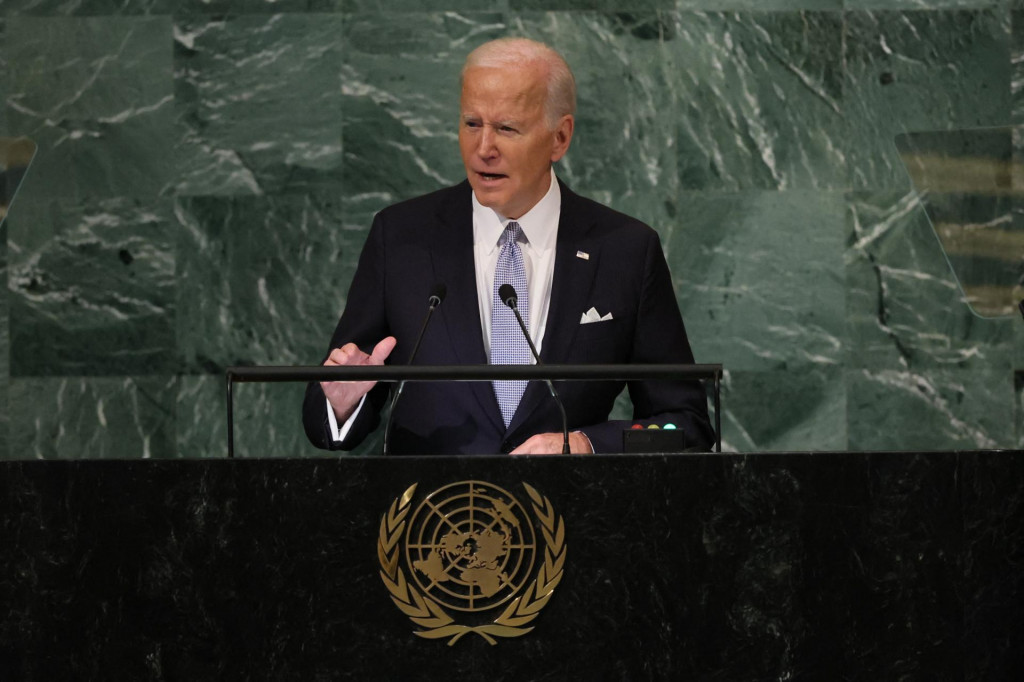 Prezident USA Joe Biden vystupuje na 77. zasadnutí Valného zhromaždenia Organizácie Spojených národov v sídle OSN. FOTO: Reuters