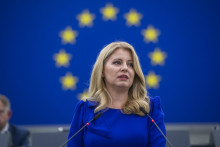 Na snímke prezidentka SR Zuzana Čaputová vystupuje s príhovorom pred poslancami Európskeho parlamentu v Štrasburgu.
