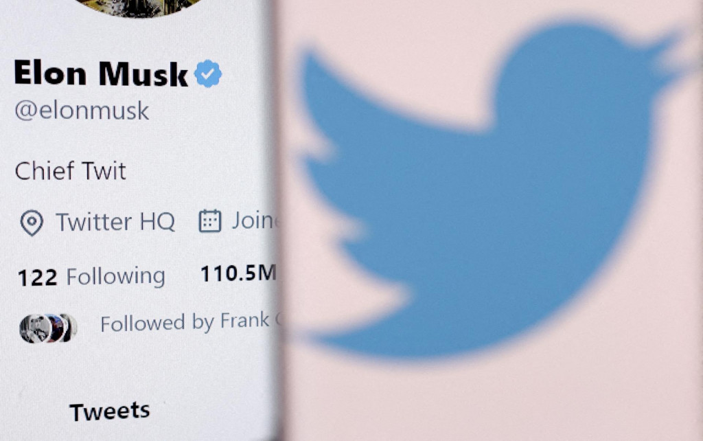 Logo Twitteru a profil Elona Muska na platforme. FOTO: Reuters