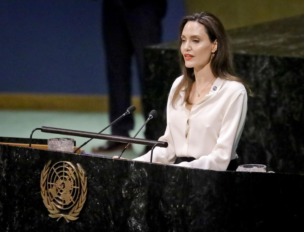 Na archívnej snímke z 29. marca 2019 osobitná vyslankyňa Úradu vysokého komisára OSN pre utečencov Angelina Jolieová. FOTO TASR/AP