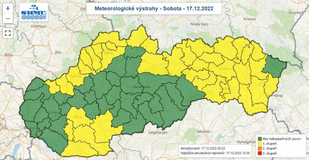Výstrahy SHMÚ. MAPA: SHMÚ