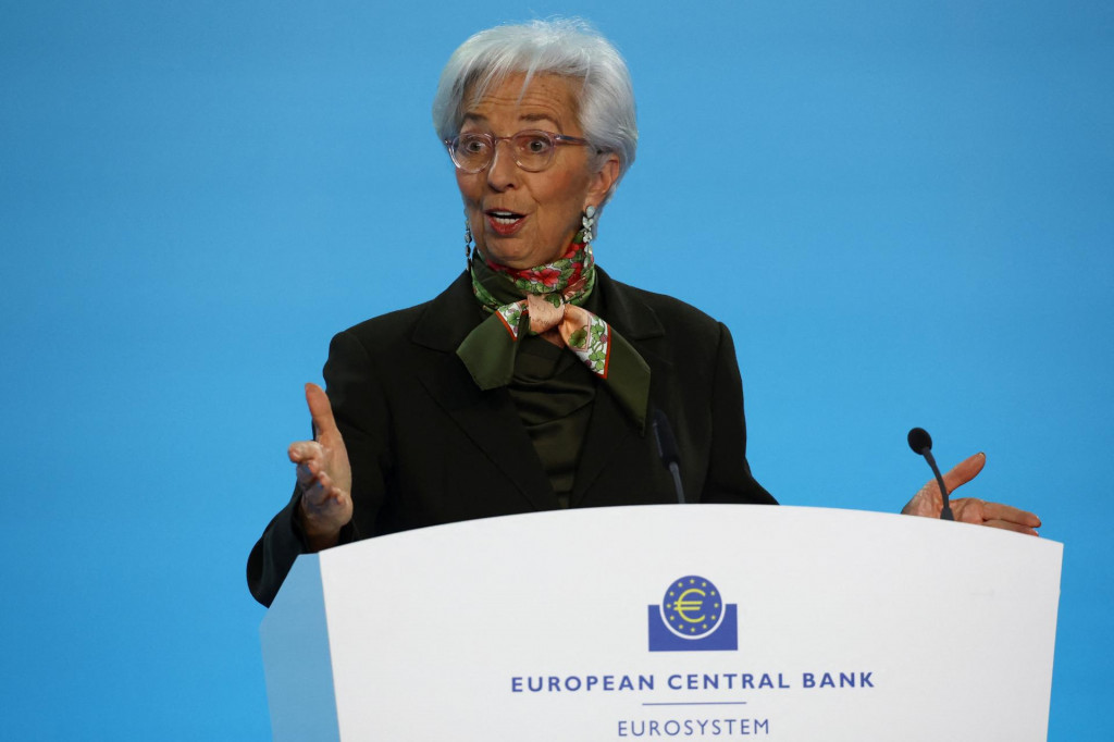 Prezidentka ECB Christine Lagardeová na tlačovej konferencii po rozhodnutí Rady guvernérov o zvýšení úrokových sadzieb o 50 bázických bodov 2. februára 2023. SNÍMKA: Reuters