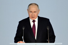 Ruský prezident Vladimir Putin počas včerajšieho prejavu. FOTO: REUTERS