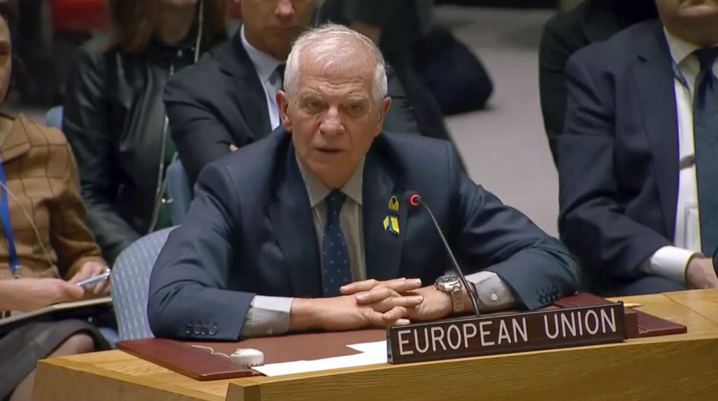Šéf európskej diplomacie Josep Borrell na zasadnutí Bezpečnostnej rady OSN na úrovni ministrov zahraničných vecí, v sídle OSN v New Yorku. FOTO: TASR/AP