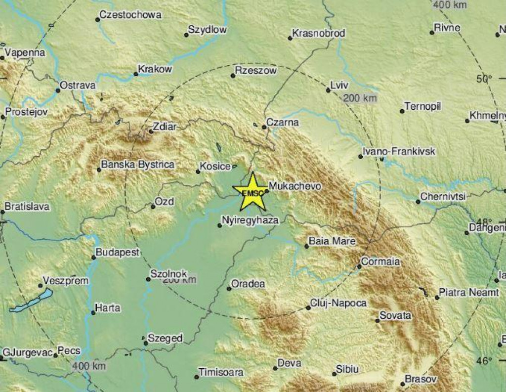 Zemetrasenie na západe Ukrajiny. MAPA: EMSC