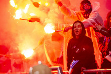 Fanúšikovia Slovana Bratislava v zápase 22. kola Fortuna ligy proti Trnave. FOTO: TASR/Jakub Kotian