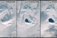 Topiaci sa ľad v jazere Oskjuvatn v kaldere Askja na Islande. FOTO: Reuters/Copernicus Sentinel-2 Satellite