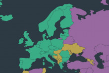 Rebríček slobody krajín. Zelenou farbou sú zobrazené slobodné štáty, oranžovou čiastočne slobodné a fialovou neslobodné. Slovensko získalo 90 bodov, podobne ako napríklad Španielsko či Taliansko. Zdroj: Freedom House