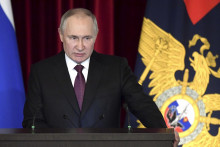 Ruský prezident Vladimir Putin rozpráva počas výročného stretnutia Rady ruského ministerstva vnútra v Moskve 20. marca 2023. FOTO: TASR/AP