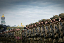 Deviate výročie založenia Ukrajinskej národnej gardy v areáli Múzea druhej svetovej vojny v Kyjeve, 24. marca 2023. FOTO: REUTERS​
