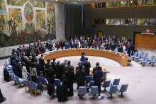 Na snímke účastníci Bezpečnostnej rady OSN na úrovni ministrov zahraničných vecí počas v sídle OSN v New Yorku 24. februára 2023. FOTO: TASR/AP