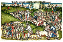 Vpád Mongolov do Uhorska, ako je zobrazený v Kronike Jána z Turca z roku 1488.
