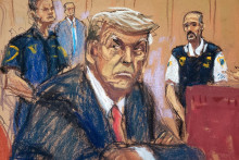 Kresba exprezidenta USA pred súdom. FOTO: Reuters