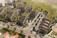 Projekt Nová Devínska prinesie do lokality pri automomobilke 457 bytov spolu s hotelom so 116 apartmánmi. VIZUALIZÁCIA: ITB Development