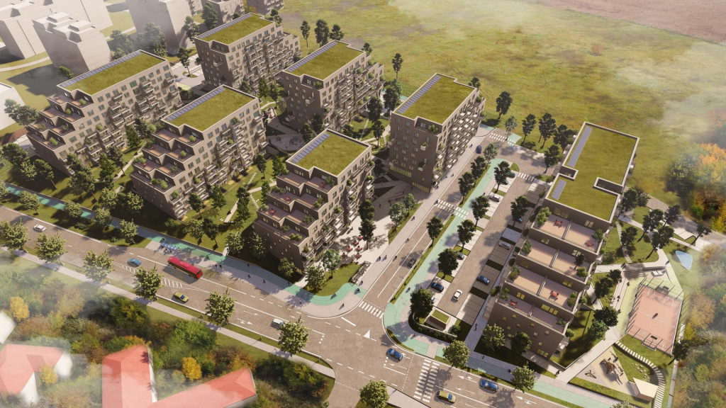 Projekt Nová Devínska prinesie do lokality pri automomobilke 457 bytov spolu s hotelom so 116 apartmánmi. VIZUALIZÁCIA: ITB Development
