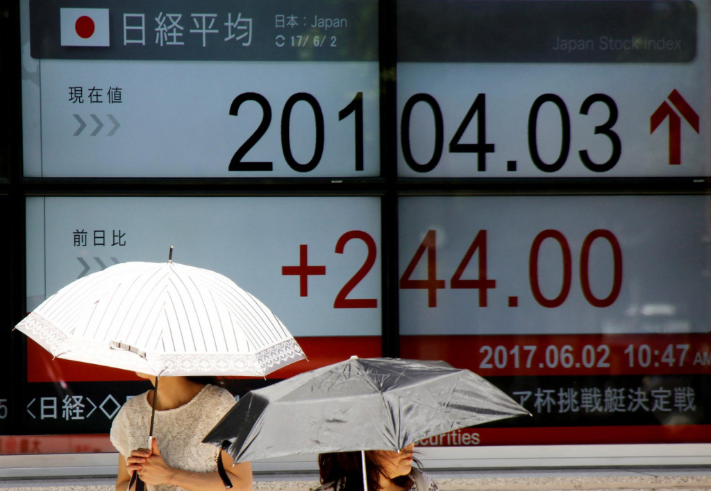 Elektronická tabuľa zobrazujúca japonský priemerný kurz Nikkei. FOTO: Reuters
