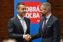 Predseda strany Hlas-SD Peter Pellegrini a predseda strany Dobrá voľba Tomáš Drucker. FOTO: TASR/Lukáš Grinaj