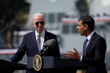 Britský premiér Rishi Sunak po stretnutí s prezidentom USA Joeom Bidenom. FOTO: Reuters