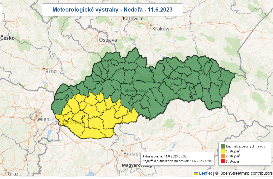 V nedeľu sa môžu búrky vyskytnúť najmä na západe a juhozápade Slovenska