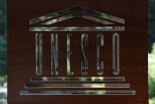 Logo UNESCO v sídle UNESCO v Paríži, Francúzsko. FOTO: Reuters