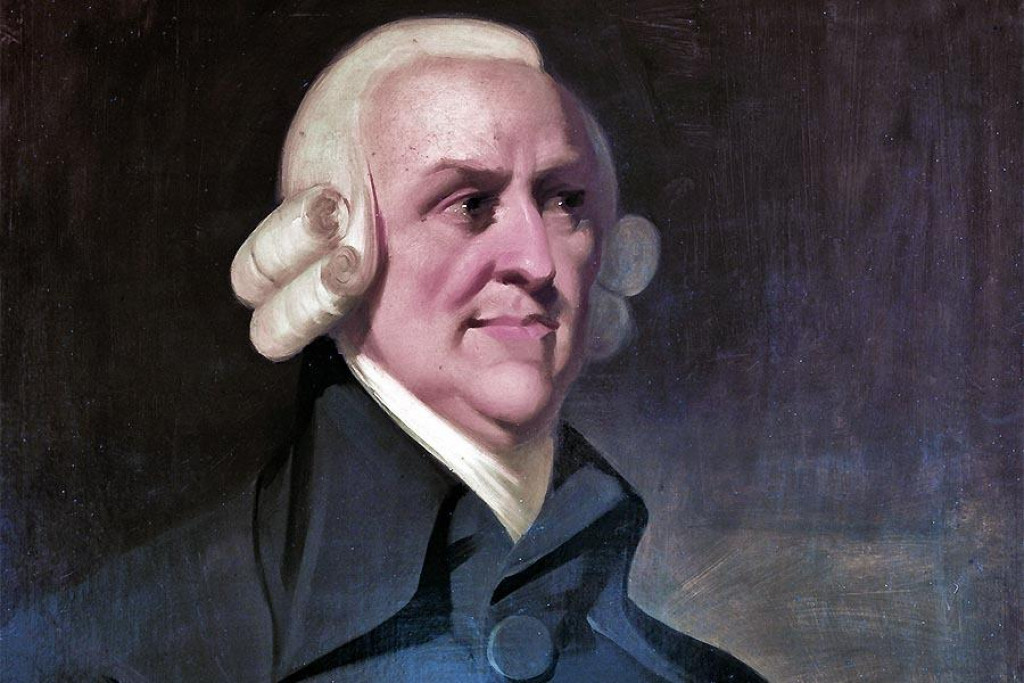 Škótsky filozof, sociológ a zakladateľ modernej politickej ekonómie Adam Smith (1723 – 1790) na portréte vytvorenom posmrtne (okolo roku 1800) podľa medailónu.