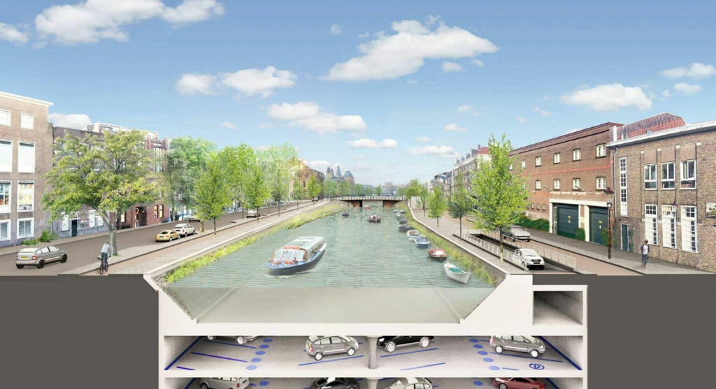 V holandskom Amsterdame realizoval Protron výstavbu podzemných garáží pre viac ako 500 vozidiel pod riečnym kanálom. FOTO: Protron