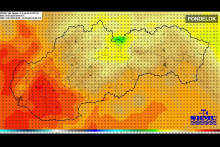 Najväčšie horúčavy predpovedá SHMÚ na pondelok. MAPA: Facebook/SHMÚ