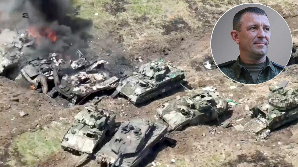 Rusk&yacute; gener&aacute;l Ivan Popov a v Z&aacute;porož&iacute; zničen&eacute; ukrajinsk&eacute; tanky. KOL&Aacute;Ž: HN; TASR/AP