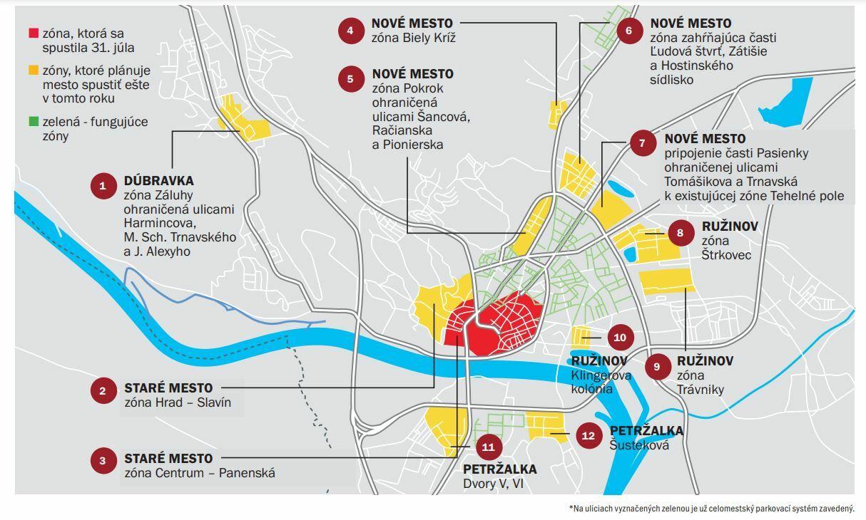 Bratislava spustila dosiaľ najväčšiu zónu parkovania. V rušnom centre zaplatíte aj za víkendy (+mapa)