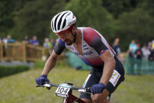 Slovenský cyklistika Peter Sagan počas pretekov na olympijskej trati na MS v horskej cyklistike v Glasgowe 12. augusta 2023. FOTO: TASR/AP