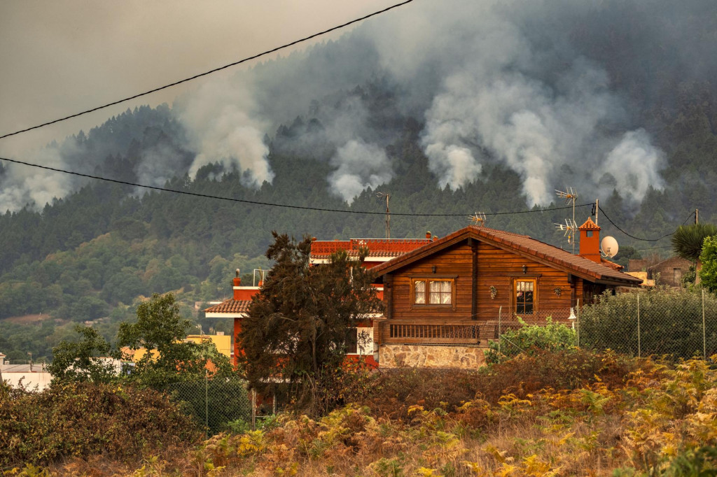 Lesný požiar smeruje obytným domom v meste La Orotava na kanárskom ostrove Tenerife. FOTO: TASR/AP