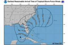 Očakávaný postup hurikánu Idalia aj s časovým odhadom. MAPA: NOAA
