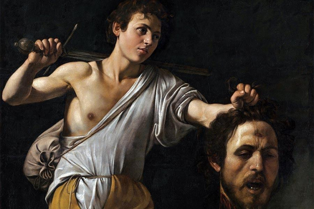 Dávid s hlavou Goliáša na Caravaggiovej olejomaľbe približne z roku 1600.