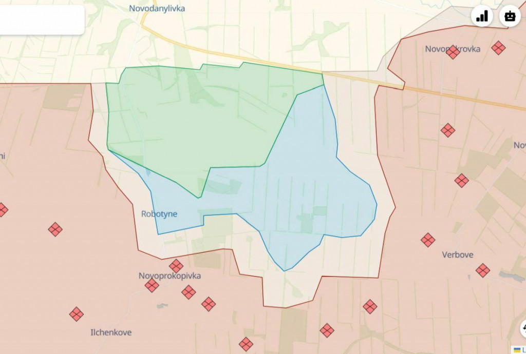 Situácia na kritickom fronte okolo obce Robotyne, kde sa Ukrajinci snažia o prielom. MAPA: DeepState