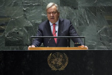 Generálny tajomník OSN António Guterres reční vo všeobecnej rozprave na 78. zasadnutí Valného zhromaždenia Organizácie Spojených národov v New Yorku. FOTO: TASR/AP
