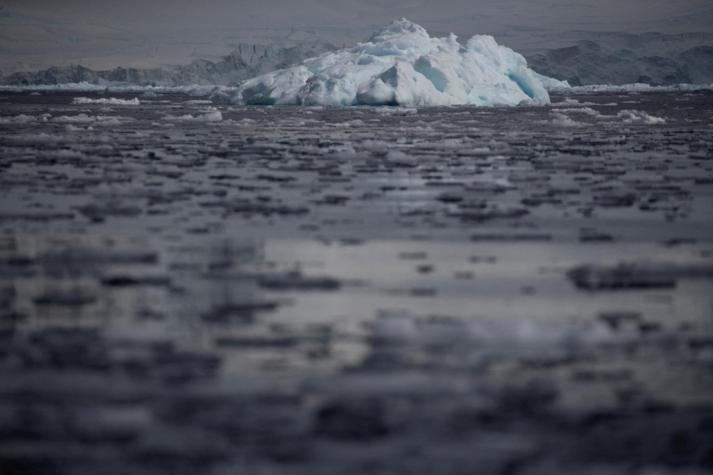 Malé kúsky ľadu plávajú na vode pri Fournier Bay, Antarktída. FOTO: Reuters