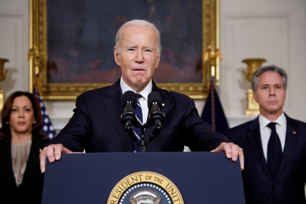 Prezident Spojených štátov Joe Biden, viceprezidentka Kamala Harris a šéf americkej diplomacie Antony Blinken. FOTO: REUTERS