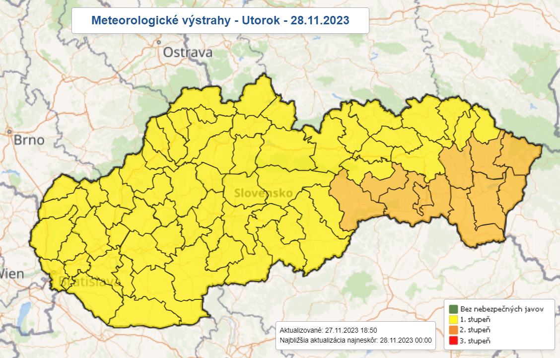 Hydrometeorologický ústav vydal výstrahy, na strednom a východnom Slovensku treba počítať so snežením