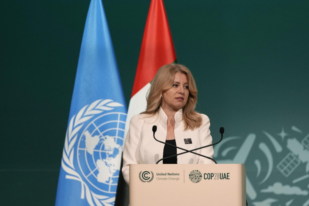 Slovenská prezidentka Zuzana Čaputová vystupuje s prejavom na otvorení klimatického summitu COP28 v Dubaji.
