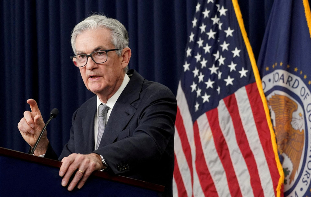 Šéf amerického Fedu Jerome Powell odpovedá na otázky novinárov po zasadnutí menovopolitického výboru pre operácie na voľnom trhu. FOTO: REUTERS