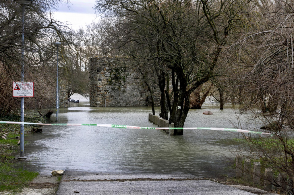 Voda pri sútoku Dunaja a Moravy zaplavila časť Slovanského nábrežia pod hradom Devín. FOTO: TASR/Dano Veselský