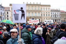 Ľudia na proteste proti pravicovému extrémizmu a za ochranu svojej demokracie v Postupime v Nemecku, 14. januára 2024. FOTO: REUTERS/Liesa Johannssen