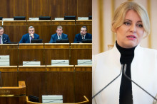 Zuzana Čaputová v parlamente. FOTO: TASR/J. Kotian, Koláž Hn