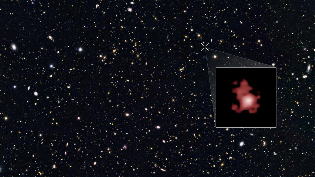 Vzdialená galaxia GN-z11, kde bola objavená čierna diera.