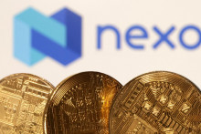 Logo kryptoúverovej spoločnosti Nexo. FOTO: Reuters