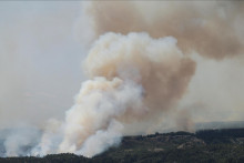 Dym stúpa zo stromov pri požiari v národnom parku Los Alerces v Chubut v Argentíne. FOTO: Reuters
