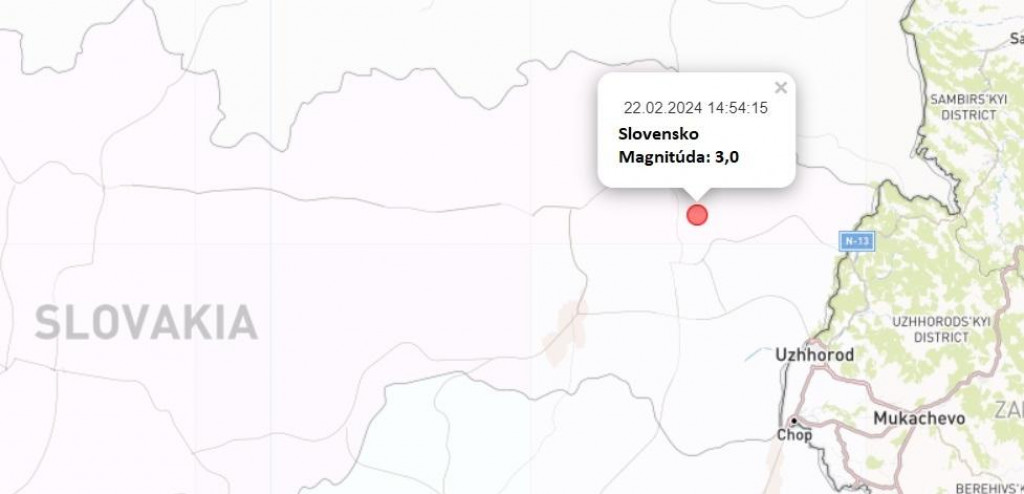Zemetrasenie na mape Hlavného centra špeciálneho monitorovania v Kyjeve. FOTO: Hlavné centrum špeciálneho monitorovania v Kyjeve