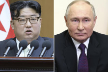 Severokórejský vodca Kim Čong-un (vľavo) a ruský prezident Vladimir Putin (vpravo). FOTO: TASR/AP