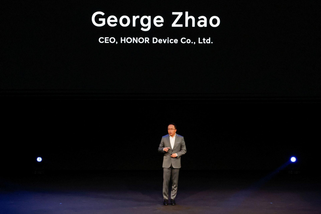 Šéf spoločnosti Honor George Zhao počas veľtrhu Mobile World Congress (MWC) 2024 v španielskej Barcelone. FOTO: REUTERS
