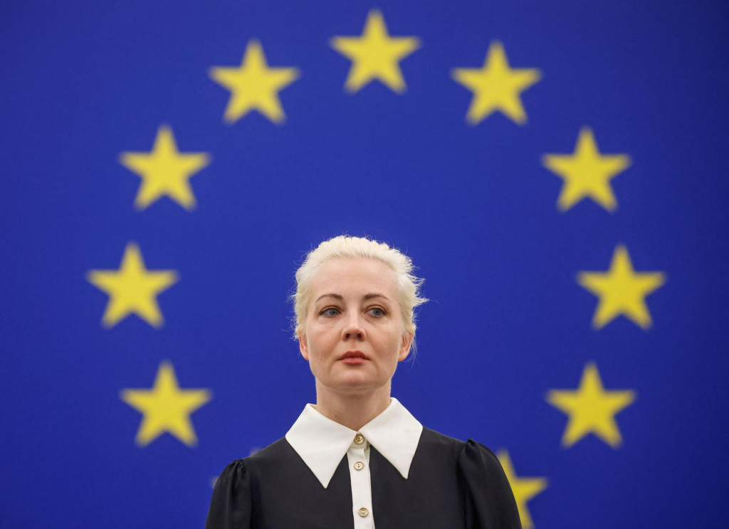 Julia Navaľnaja vystupuje v Európskom parlamente. FOTO: Reuters